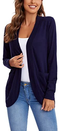 Womens' Long Sleeve Knit Sweater Cardigans Curved Hem Open Front with Pockets