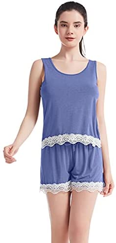 Women Short Pajamas Set Bamboo Viscose Comfortable Sleepwear Sleeveless Tank Top and Shorts 2 Piece