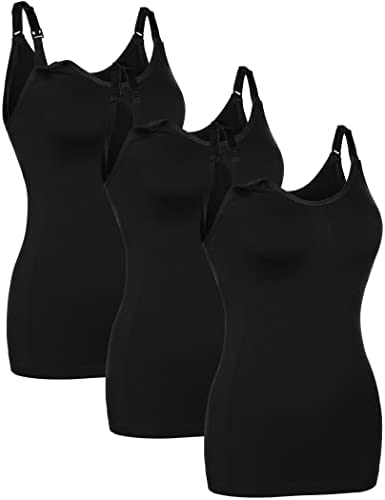 Nursing Tank Tops for Breastfeeding Double Layer Nursing Tops Maternity Stretch Camisole Pregnancy Cami 3 Pack