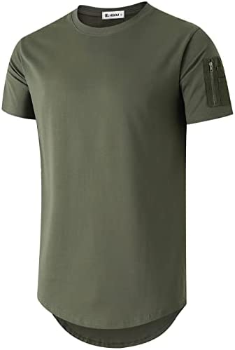 KLIEGOU Mens 100% Cotton Hipster Hip Hop Crewneck T-Shirt with Zip Pocket