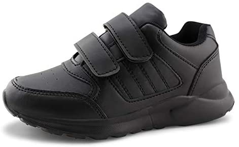 Kids Black/White Hook and Loop School Uniform Sneaker