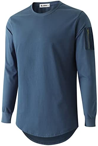KLIEGOU Mens 100% Cotton Hipster Hip Hop Crewneck T-Shirt with Zip Pocket