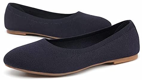 konhill Women's Classic Ballet Flats - Pointy Toe Soft Knit Slip on Dress Shoes