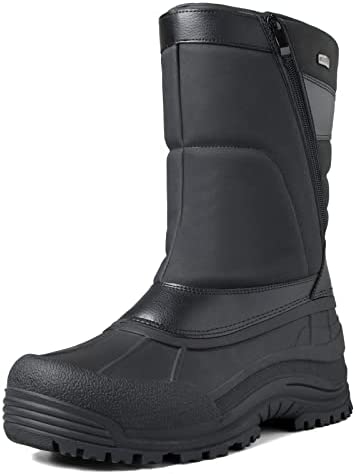 mysoft Men's Winter Snow Boots Mid Calf Waterproof Insulated Fur Lined Warm Anti-Slip Zip Boot