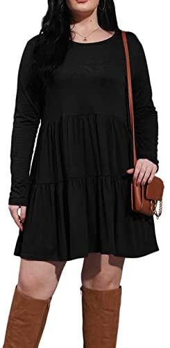 Plus Size Dress Long Sleeve Tiered Midi Dresses for Women Casual Fall Loose Party Knee Length Tshirt Dresses