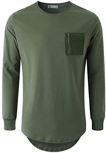 KLIEGOU Mens Cotton Hipster Crewneck T-Shirt with Zip Pocket(K218)