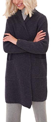 Aoysky Women's Long Sleeve Cable Knit Sweater Open Front Cardigan Loose Outerwear with Pockets