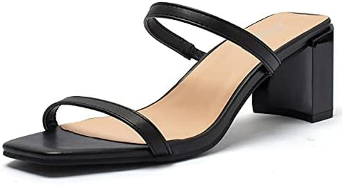 Katliu Women's Braided Heeled Mules Square Toe Block Heel Sandals Two Strap Heeled Slide Sandals