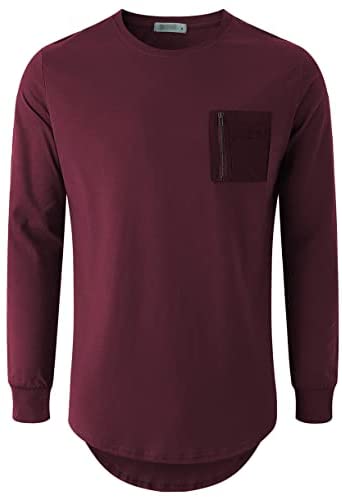 KLIEGOU Mens Cotton Hipster Crewneck T-Shirt with Zip Pocket(K218)