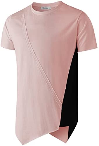 KLIEGOU Men's Fashion Splicing Irregular Hem Hip Hop T-Shirt