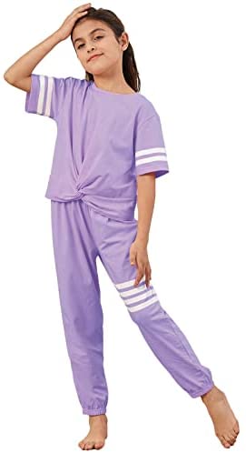 Kids Girls 2 Piece Outfit Sets Striped Crop Tops And Sweatpants Athletic Summer Tracksuit