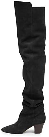 FSJ Women Over The Knee Boots Comfy Wrinkled Medium Chunky Heels Closed Point Toe Classic Pull On Business Shoes Size 4-15 M US