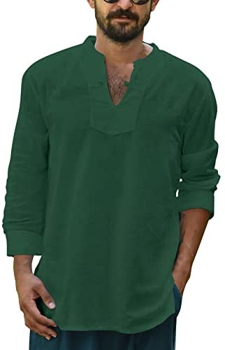 Yasiter Men's V Neck T Shirts Long Sleeve Solid Lightweight Side Seams Breathable Frog Button Henley Shirt