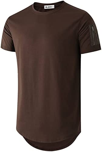 KLIEGOU Mens 100% Cotton Hipster Hip Hop Crewneck T-Shirt with Zip Pocket