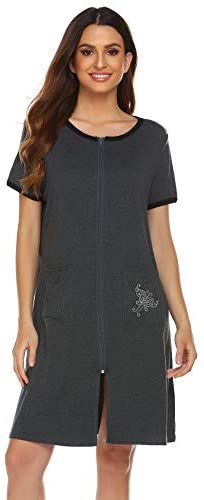 Women Zip-up Bathrobes Short Nightgown