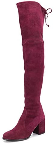 FSJ Women Overknee Thigh High Almond Toe Boots Chunky Mid Heel Lace-up Pumps Winter Date Shoes
