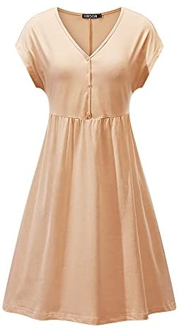 TIMSEM Women's Short Sleeve Dresses V Neck Half Button Summer Floral Smock Dress