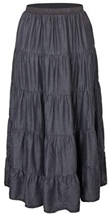 Womens A Line Long Lightweight Tencel Denim Tiered Skirt with Multi Layers