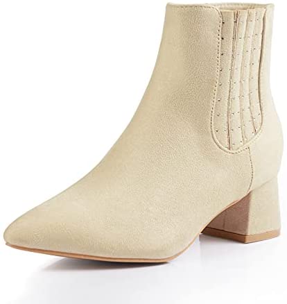 Heel The World Women's Ankle Boots Pointed Toe Low Block Heel Booties with Rhinestones