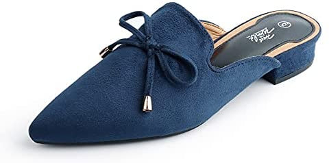 Heel The World Women's Mules Pointed Toe Low Heel Flats Backless Slip On Loafer Shoes for Women