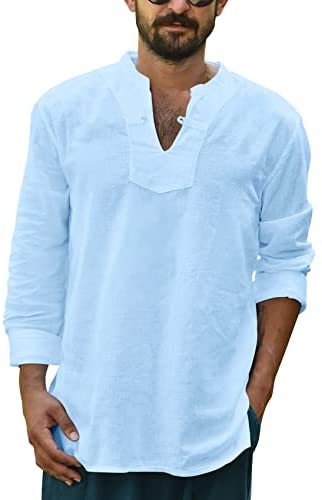 Yasiter Men's V Neck T Shirts Long Sleeve Solid Lightweight Side Seams Breathable Frog Button Henley Shirt