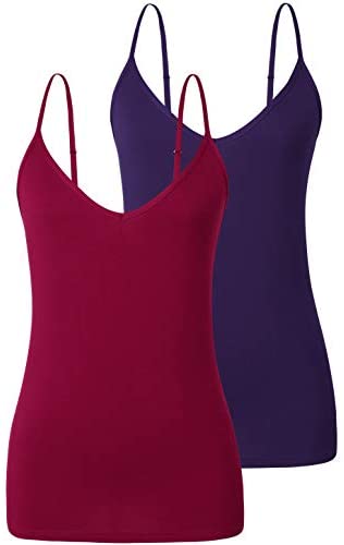 Xelky Womens V Neck Camisole Lightweight Tank Tops Adjustable Spaghetti Strap Undershirts Stretch Soft Plain cami 4 Pack S-XL