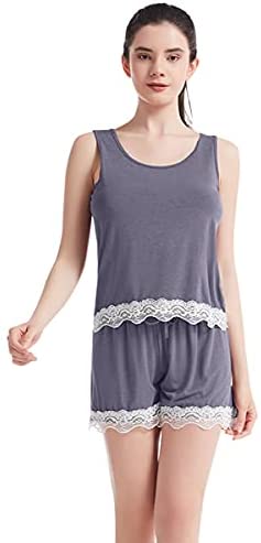 Women Short Pajamas Set Bamboo Viscose Comfortable Sleepwear Sleeveless Tank Top and Shorts 2 Piece