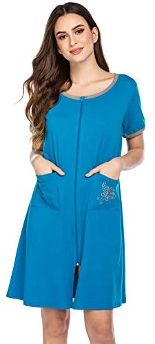 Women Zip-up Bathrobes Short Nightgown