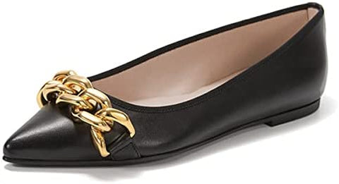 FSJ Women’s Flats Comfortable Flats Shoes Office Slip on Pointed Toe Chain Ballet Flats Low-Cut Wide Width Casual Loafer Flats Shoes Size 4-15 US