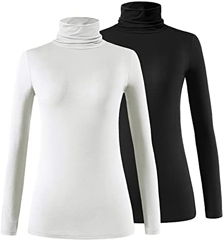 Xelky Womens Long Sleeve Turtleneck Shirt Lightweight Slim Turtle Neck Active Tops Basic Pullover Undershirt 2 Pack