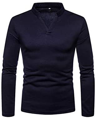 Men's Casual Long Sleeve Henley Shirt Fashio V Neck Fleece Lined Cotton Shirts