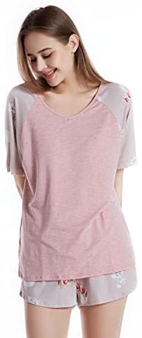 Women's Short Pajamas Set Short Sleeves and Shorts Lounge Bamboo Viscose Pajamas Set 2 Piece