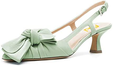 FSJ Women Pointed Toe X Bow Sandals Slip On Spool Middle Heel Pumps Slingback Cutout Party Prom Dress Shoes