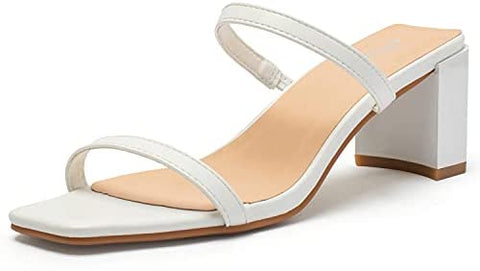 Katliu Women's Braided Heeled Mules Square Toe Block Heel Sandals Two Strap Heeled Slide Sandals