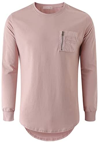 KLIEGOU Mens Cotton Hipster Crewneck T-Shirt with Zip Pocket(K218)
