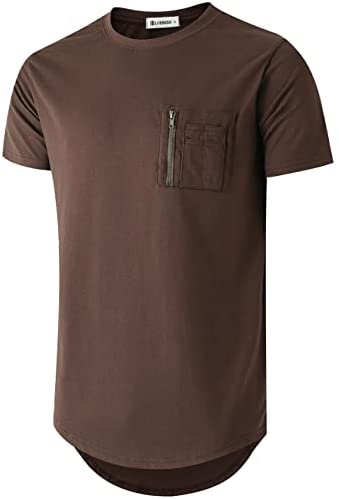 KLIEGOU Mens Cotton Hipster Crewneck T-Shirt with Zip Pocket(K218)