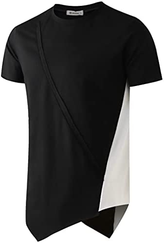 KLIEGOU Men's Fashion Splicing Irregular Hem Hip Hop T-Shirt