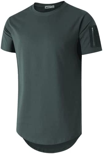 KLIEGOU Mens 100% Cotton Hipster Hip Hop Crewneck T-Shirt with Zip Pocket
