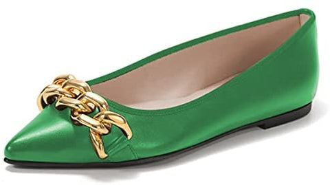 FSJ Women’s Flats Comfortable Flats Shoes Office Slip on Pointed Toe Chain Ballet Flats Low-Cut Wide Width Casual Loafer Flats Shoes Size 4-15 US