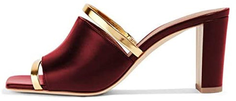 FSJ Women Open Peep Toe High Heel Slide Sandals Backless Slip on Clogs Mules Gold Band Casual Shoes Size 4-15 US