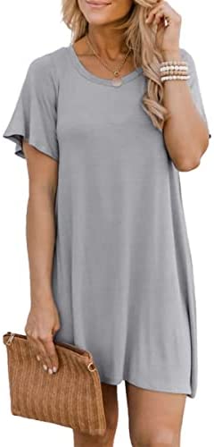 Dyexces Women Crew Neck Tops Short Sleeve Shirts Casual Loose T-Shirts Solid Basic Tops
