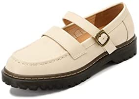 KANGFEINI Round Toe Comfortable Driving Mocassin Casual Flat Shoes Anti-Slip Leather Leather Penny Loafers jk Mary Jane Women's Shoes