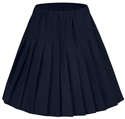 Women's Elastic Waist Plaid Pleated Skirt Tartan Skater School Uniform Mini Skirts