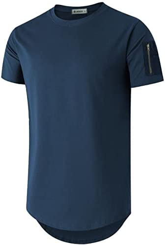 KLIEGOU Mens 100% Cotton Hipster Hip Hop Crewneck T-Shirt with Zip Pocket