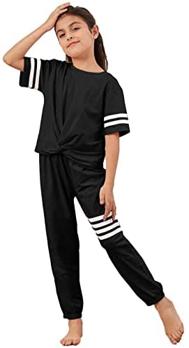 Kids Girls 2 Piece Outfit Sets Striped Crop Tops And Sweatpants Athletic Summer Tracksuit