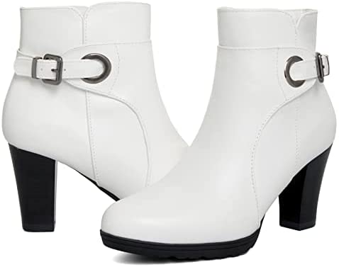 mysoft Women's Zipper Bootie Chunky Stacked Heel Ankle Boots Buckle Strap Ankle
