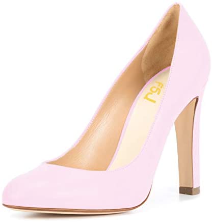 FSJ Women Elegant Round Toe Formal Pumps Slip On Office Dress Shoe Chunky Heels Size 4-15 US