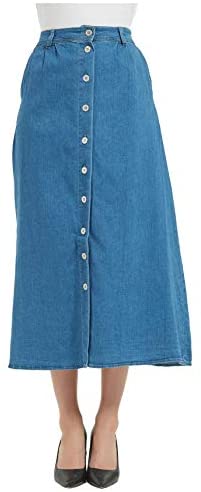 Womens A Line Long Midi Denim Skirt with Button Front