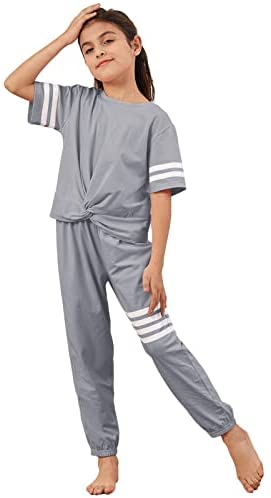 Kids Girls 2 Piece Outfit Sets Striped Crop Tops And Sweatpants Athletic Summer Tracksuit