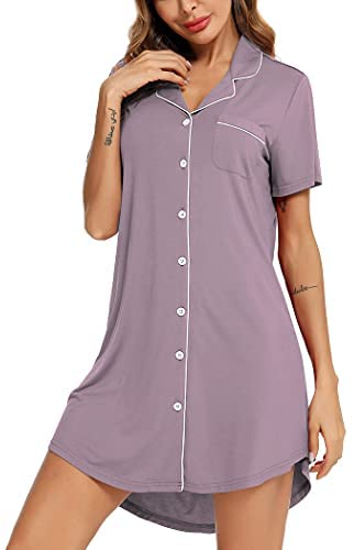 Pajama Nightgown for Women Short/Long Sleeve Button Down Nightwear Top Boyfriend Sleep Shirts Nightdress S-XXL